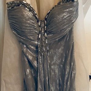 Silver strapless prom dress/evening gown